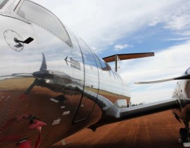 An Embraer EMB 120 Brasilia commuter airliner at the aircraft graveyard at Alice Springs Airport.
